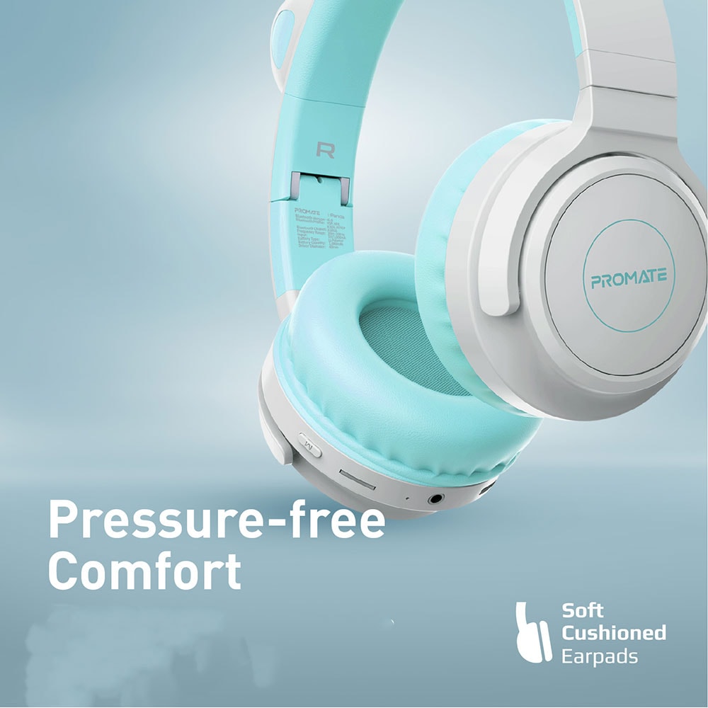 Casti pentru copii PROMATE Panda, Bluetooth, On-ear, Microfon, albastru deschis