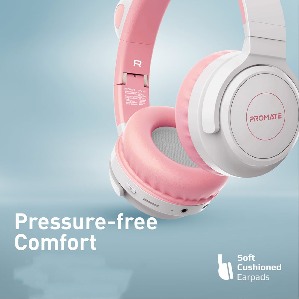 Casti pentru copii PROMATE Panda, Bluetooth, On-ear, Microfon, roz