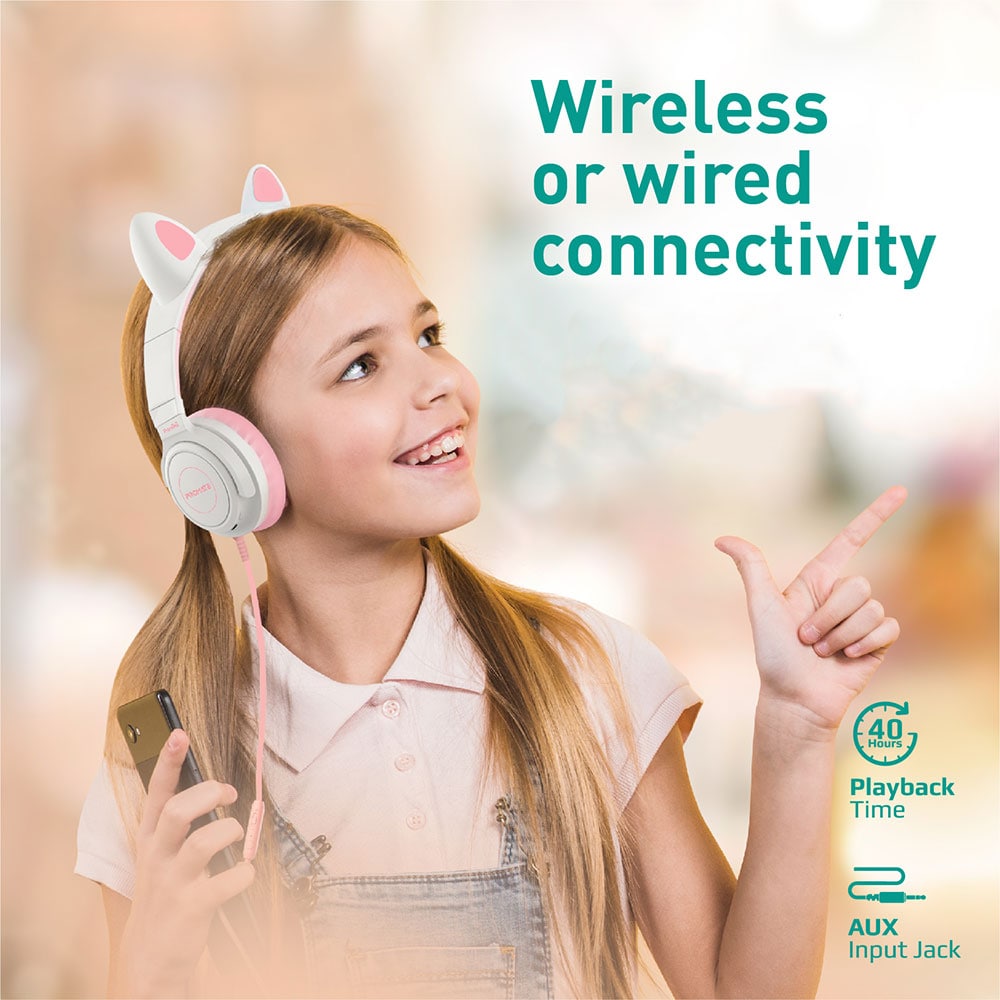 Casti pentru copii PROMATE Panda, Bluetooth, On-ear, Microfon, roz