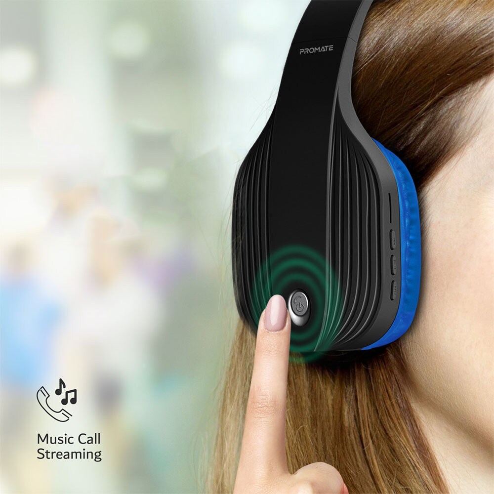 Casti PROMATE Terra, Bluetooth, On-ear, Microfon, albastru-negru
