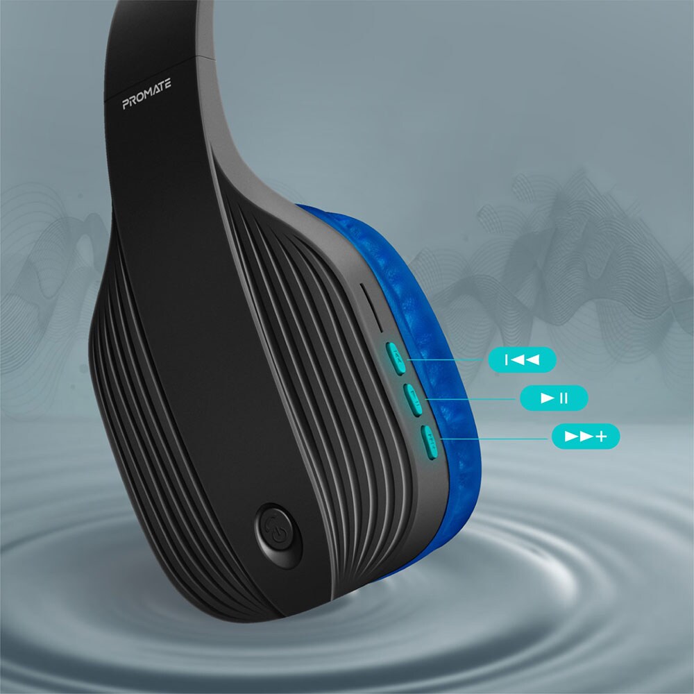 Casti PROMATE Terra, Bluetooth, On-ear, Microfon, albastru-negru