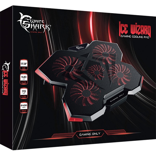 Cooler pad gaming WHITE SHARK Ice Wizard GCP-29, 17.3 inch, iluminare cu LED rosu, negru