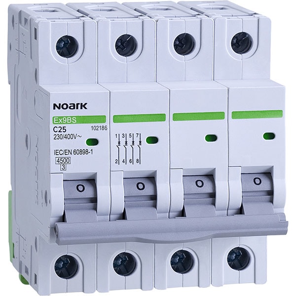 Siguranta automata modulara NOARK 102186, 3P + N, 25A, curba C