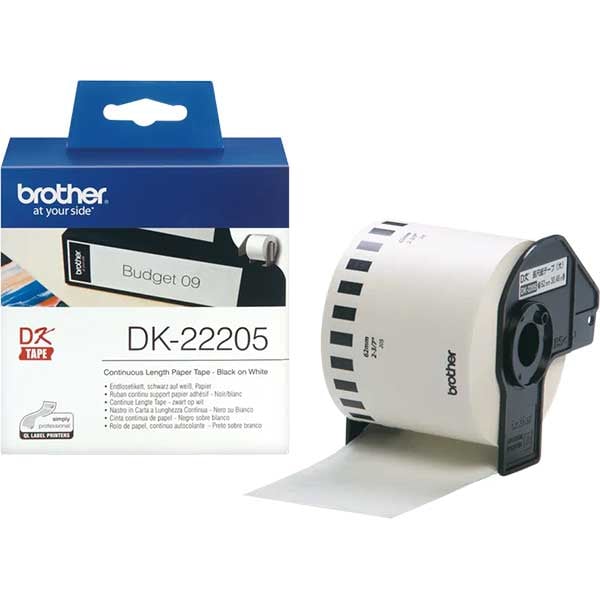 Banda etichete BROTHER DK-22205, 62 mm, 30.48 m, Negru pe Alb