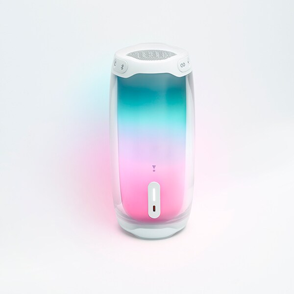 Boxa portabila JBL Pulse 4, Bluetooth, Lightshow, PartyBoost, Waterproof, alb
