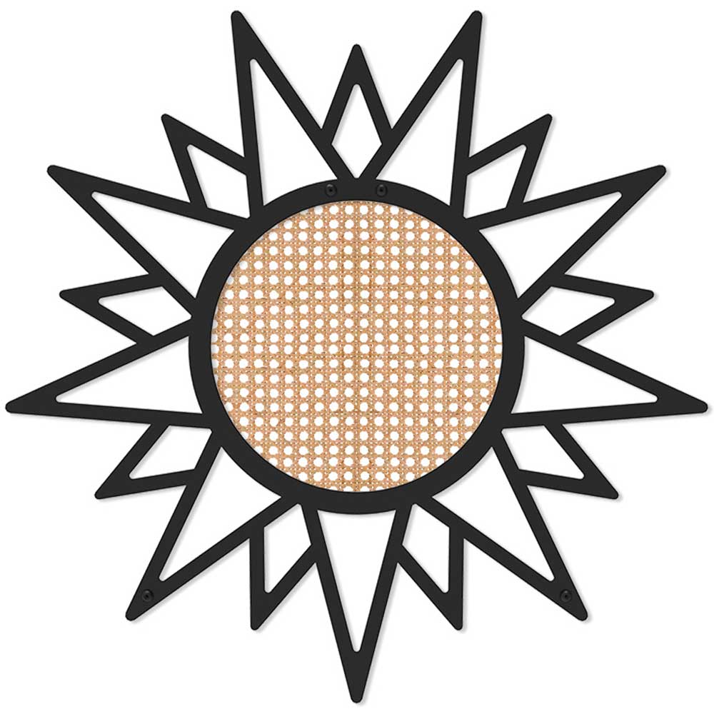 Decoratiune perete Rattan wicker sun, 45 x 45 cm, metal, negru-bej