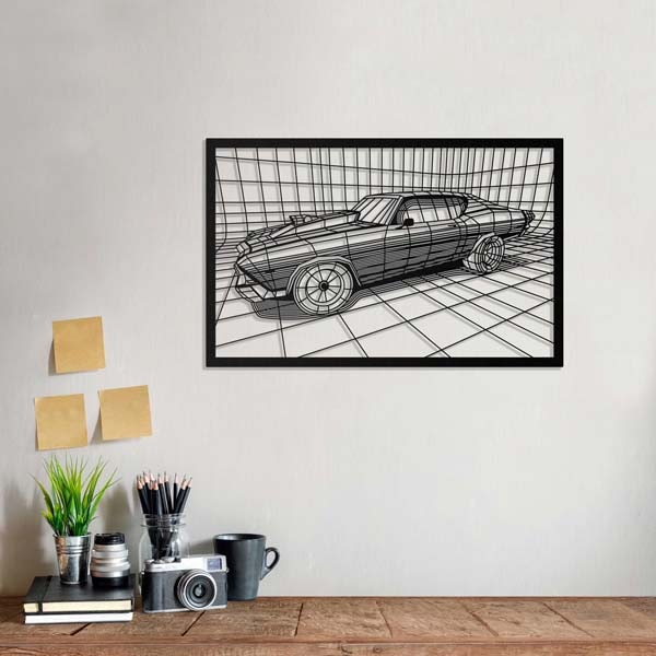 Decoratiune perete Chevelle, 45 x 70 cm, metal, negru