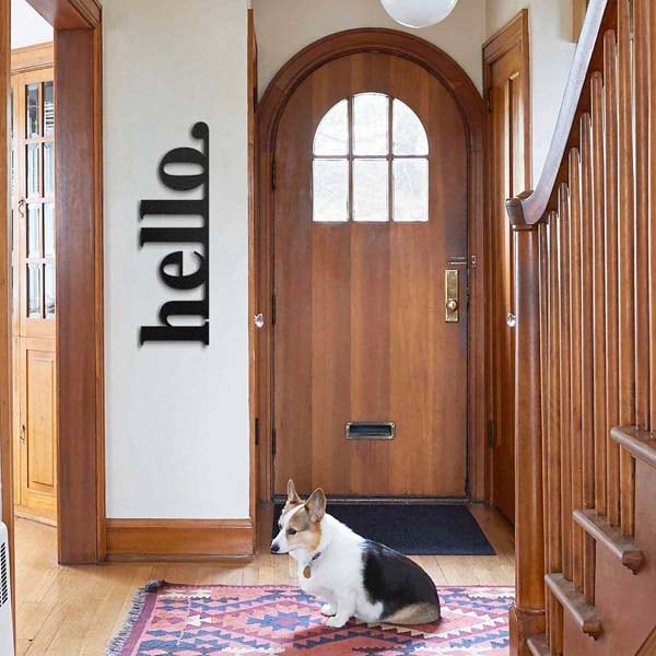 Decoratiune perete Hello, 30 x 99 cm, metal, negru
