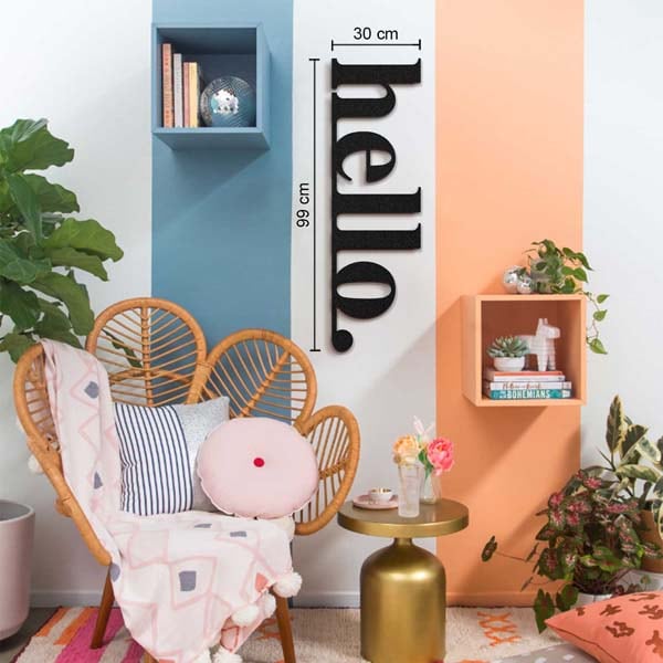 Decoratiune perete Hello, 30 x 99 cm, metal, negru