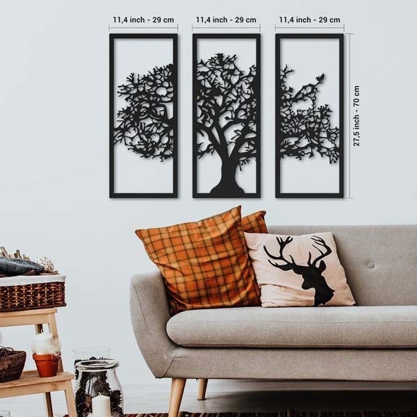Decoratiune perete Tree, 29 x 70 cm, metal, negru