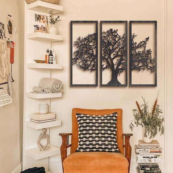 Decoratiune perete Tree, 29 x 70 cm, metal, negru