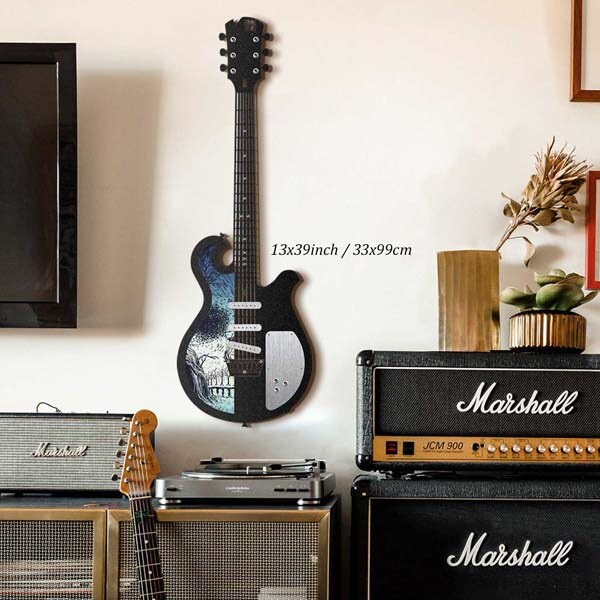 Decoratiune perete Electric Guitar, 33 x 99 cm, alb, negru