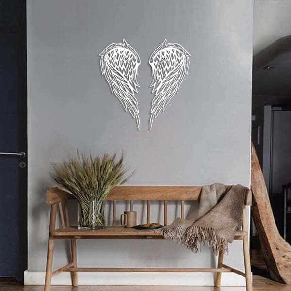 Decoratiune perete Angel Wings, 23 x 50 cm, metal, alb