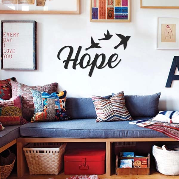 Decoratiune perete Hope, 51 x 25 cm, metal, negru