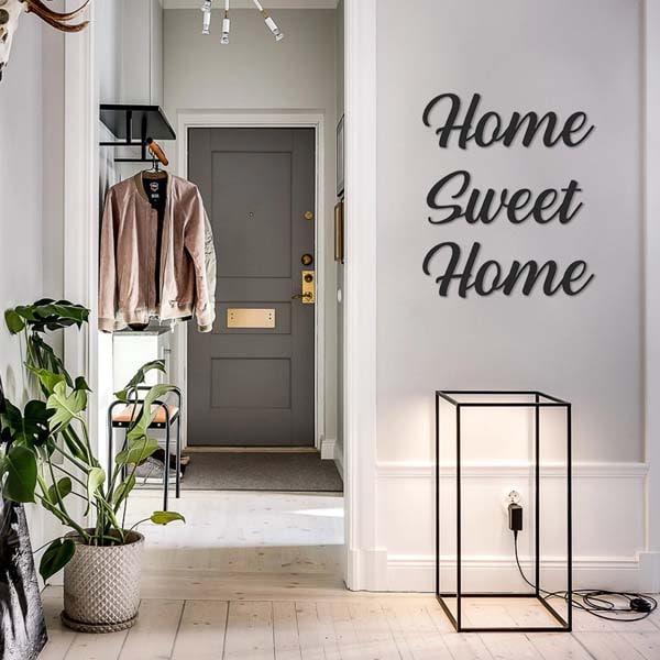 Decoratiune perete Home Sweet Home, 50 x 16 cm, metal, negru