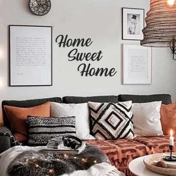 Decoratiune perete Home Sweet Home, 50 x 16 cm, metal, negru
