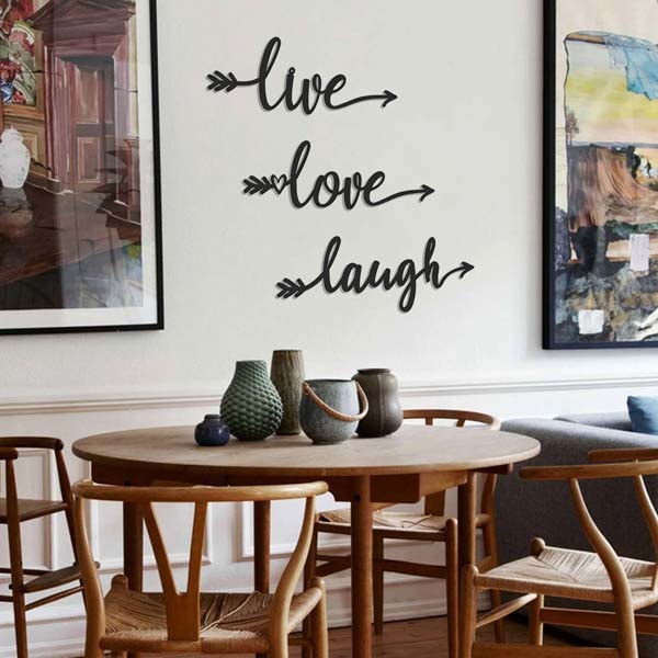 Decoratiune perete Live Love Laugh, 55 x 20 cm, metal, negru