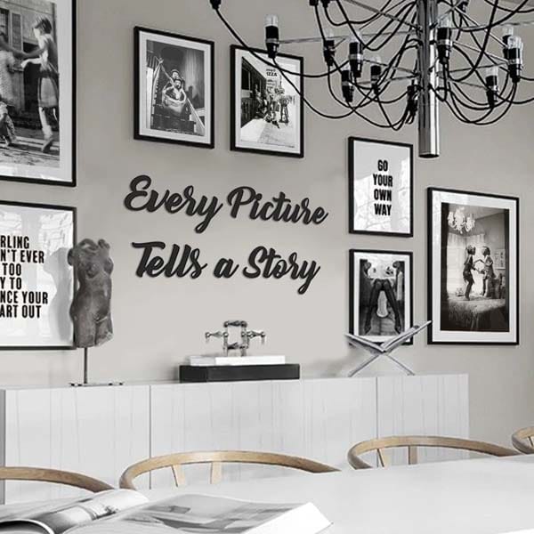 Decoratiune perete Every Picture Tells a Story, 35 x 15 cm, metal, negru