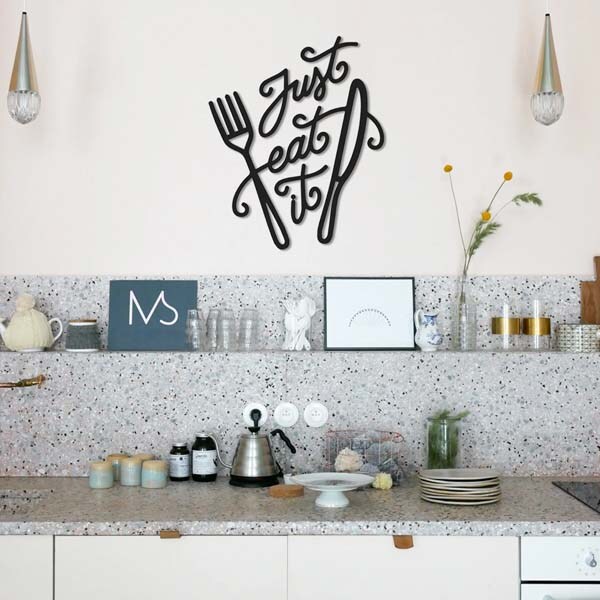 Decoratiune perete Just Eat It,  41 x 40 cm, metal, negru