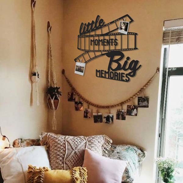 Decoratiune perete Little Moments Big Memories, 50 x 41, metal, negru