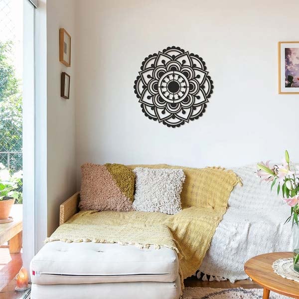 Decoratiune perete Mandala, 49 x 49 cm, metal, negru