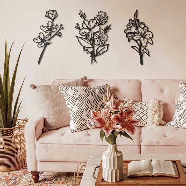 Decoratiune perete Flowers, 32 x 49 cm, metal, negru