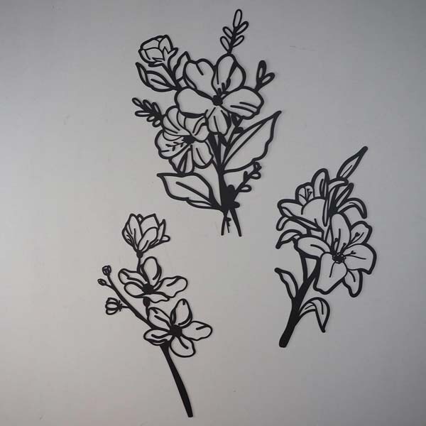 Decoratiune perete Flowers, 32 x 49 cm, metal, negru