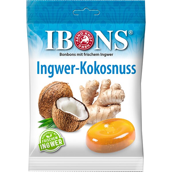 Bomboane IBONS Ingwer-Kokosnuss, 75g, 4 bucati