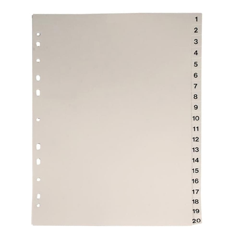 Separator NOKI 1-20, 225 x 297 mm, plastic, 11 perforatii; format A4, gri