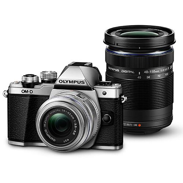 Aparat foto Mirrorless OLYMPUS E-M10 MARK II Double Zoom, 16 MP, Wi-Fi, argintiu + Obiectiv 14-42mm + Obiectiv 40-150mm