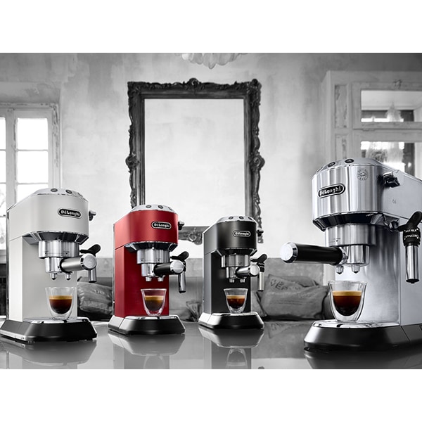 Espressor manual DELONGHI Dedica Style EC 685.R, 1.1l, 1100W, 15 bar, sistemul Cappuccino, rosu-argintiu