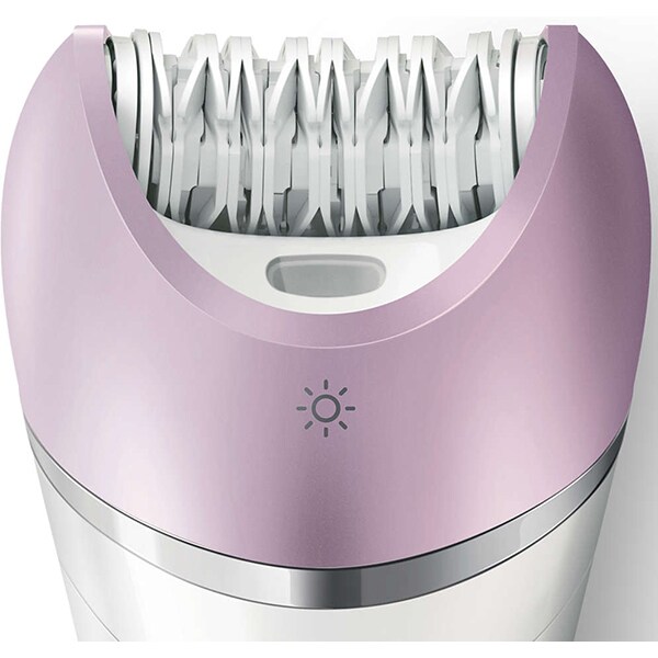 Epilator PHILIPS Satinelle Advanced Wet & Dry BRE635/00, 32 pensete, 2 viteze, 5 accesorii, acumulator, alb-mov
