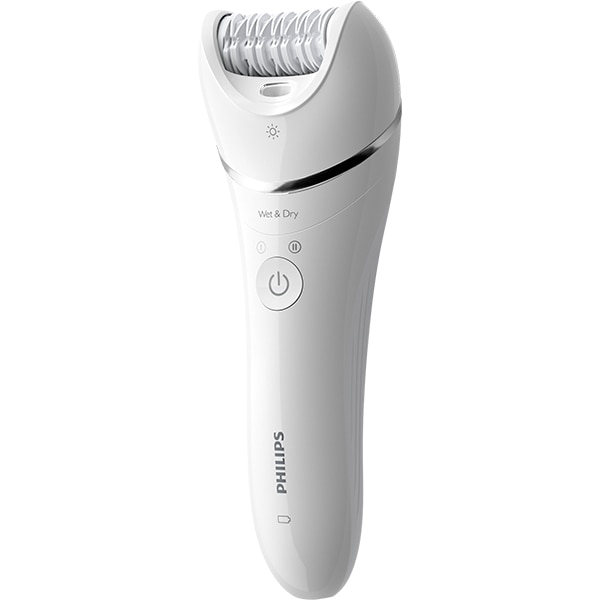 Epilator PHILIPS Series 8000 BRE710/00, 32 pensete, 2 viteze, 5 accesorii, Wet&Dry, acumulator, alb