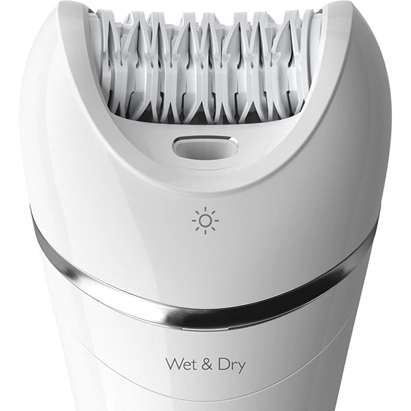 Epilator PHILIPS Series 8000 BRE710/00, 32 pensete, 2 viteze, 5 accesorii, Wet&Dry, acumulator, alb