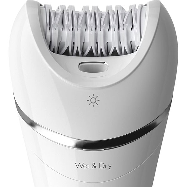 Epilator PHILIPS Series 8000 BRE715/00, 32 pensete, 2 viteze, 6 acesorii, Wet&Dry, acumulator, alb