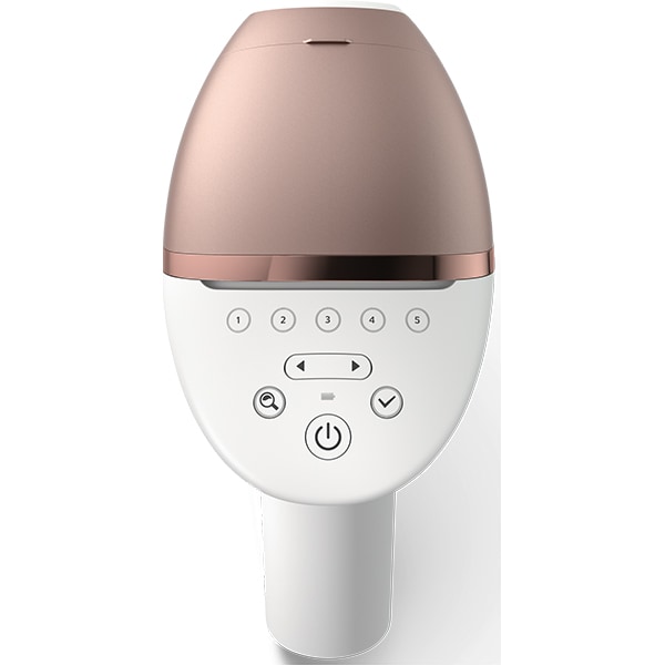 Epilator IPL PHILIPS Lumea Prestige BRI956/00, 250.000 de pulsatii, 4 accesorii, senzor SmartSkin, acumulator, alb-auriu