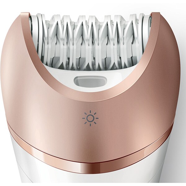 Epilator PHILIPS Satinelle Prestige BRP586/00, 32 pensete, 2 viteze, 7 accesorii, acumulator, alb-roz + Perie faciala
