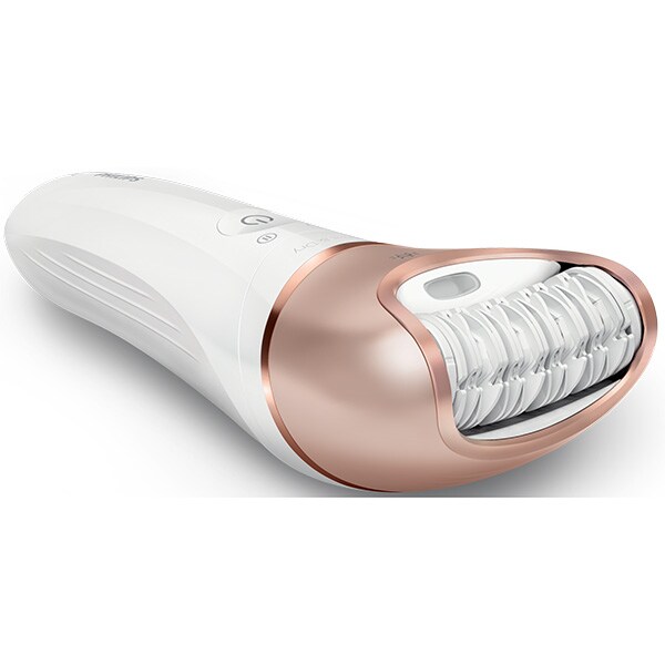 Epilator PHILIPS Satinelle Prestige BRP586/00, 32 pensete, 2 viteze, 7 accesorii, acumulator, alb-roz + Perie faciala