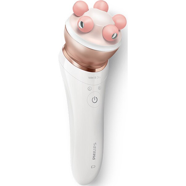 Epilator PHILIPS Satinelle Prestige BRP586/00, 32 pensete, 2 viteze, 7 accesorii, acumulator, alb-roz + Perie faciala