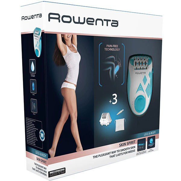 Epilator ROWENTA Skin Spirit EP2910F0, 24 pensete, 2 viteze, 3 accesorii, retea, alb-albastru