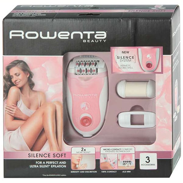 Epilator ROWENTA Silence Soft EP5640, 24 pensete, 2 viteze, 4 accesorii, Micro-Contact, retea, alb-roz