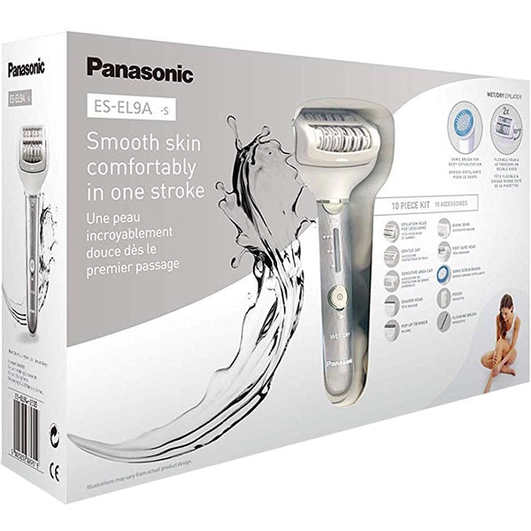 Epilator PANASONIC ES-EL9A-S503, 60 pensete, 3 viteze, 6 accesorii, acumulator, alb-argintiu
