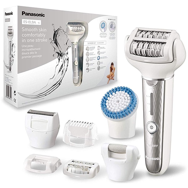 Epilator PANASONIC ES-EL9A-S503, 60 pensete, 3 viteze, 6 accesorii, acumulator, alb-argintiu