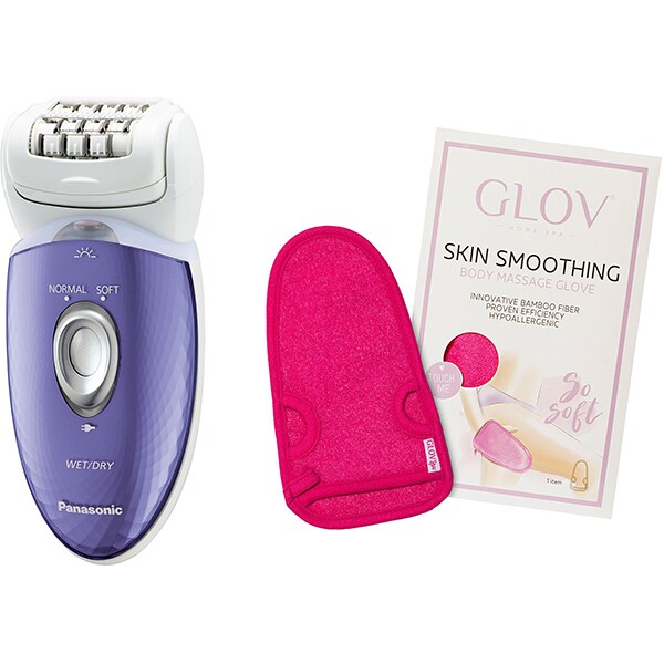 Epilator + Manusa Masaj PANASONIC Wet & Dry ES-ED23-V503+G, 48 pensete, 2 viteze, 2 accesorii, acumulator, alb-mov