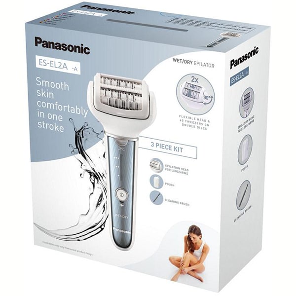 Epilator PANASONIC ES-EL2A-A503, 60 pensete, 3 viteze, 3 accesorii, Wet&Dry, acumulator, alb-albastru