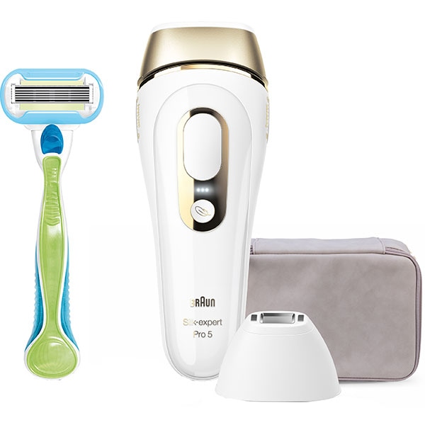 Epilator BRAUN Silk-epil Expert Pro 5 PL5124, 400.000 pulsatii, alb + Aparat de ras
