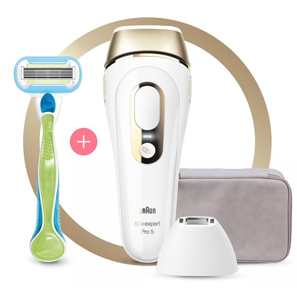 Epilator BRAUN Silk-epil Expert Pro 5 PL5124, 400.000 pulsatii, alb + Aparat de ras