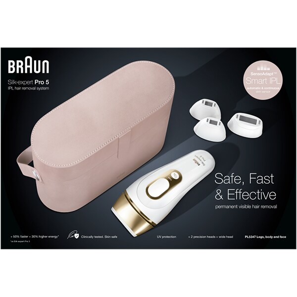 Epilator IPL BRAUN Silk-expert Pro 5 PL5347, 400.000 pulsatii, retea, auriu