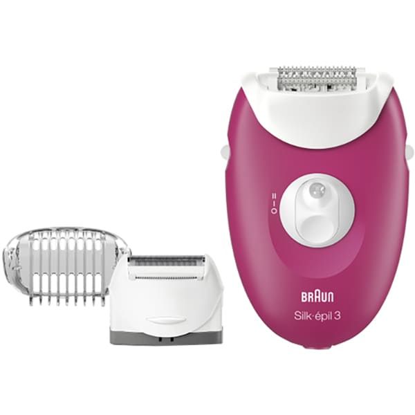 Epilator BRAUN Silk-epil 3 3-410, 20 pensete, 2 viteze, 2 accesorii, SoftLift Tips, retea, alb-roz