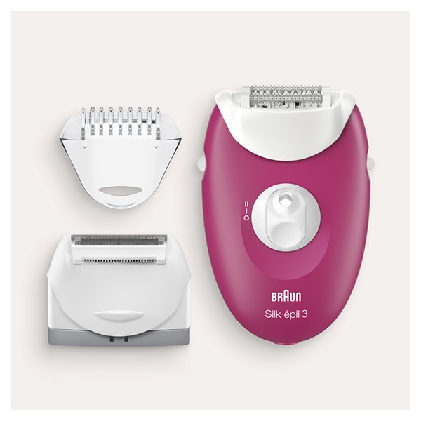 Epilator BRAUN Silk-epil 3 3-410, 20 pensete, 2 viteze, 2 accesorii, SoftLift Tips, retea, alb-roz